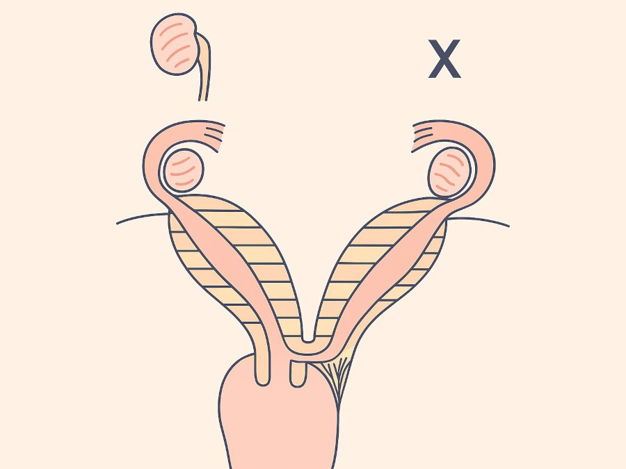 Malformación uterina, que asocia agenesia renal y atresia cérvico-vaginal,